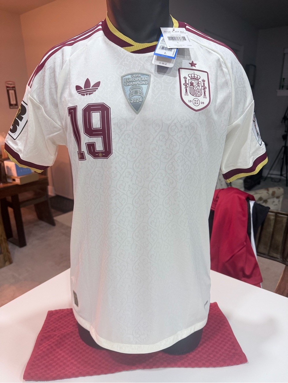 Spain White and Maroon Football Jersey - #19